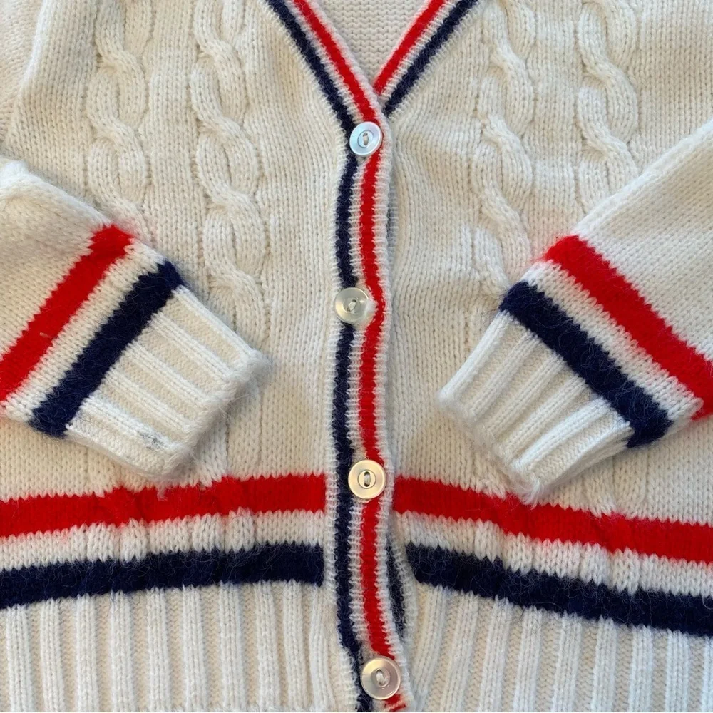 Vintage Blue Bird Unisex Striped Red White & Blue Button Up Cardigan Sweater 3T